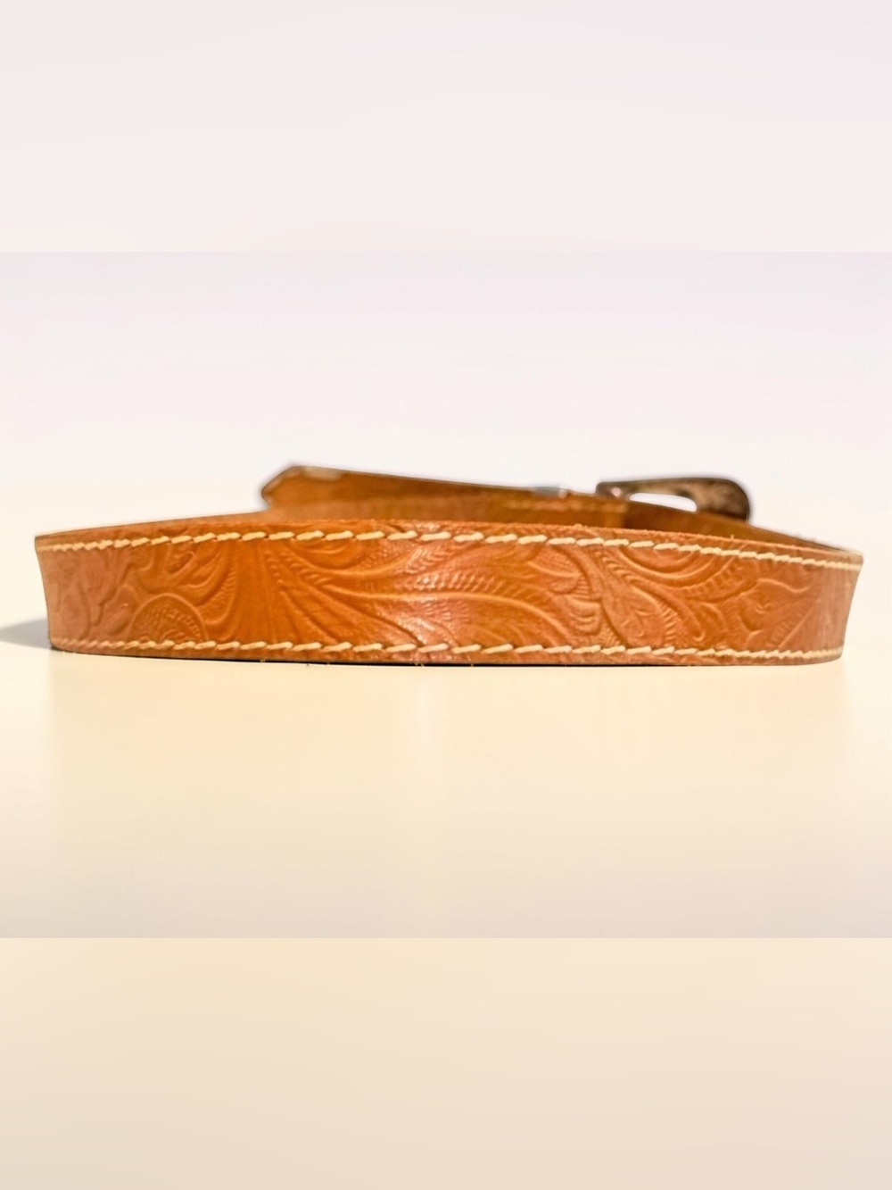 The Great NY Belt Company Western Leather Belt with Buckle. Tan, Silver. 32” - Picture 9 of 13